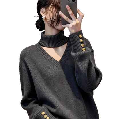 Pull en cachemire de luxe pour femmes avec col roulé et détails de boutons Chic & Stil