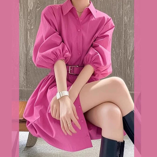 Robe chemise à manches bouffantes pour femmes avec ceinture Chic und Stil