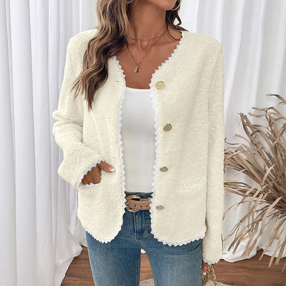 Soft teddy jacket for women with lace decoration Chic and Style