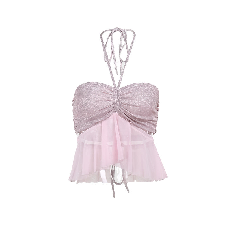 Dames Flirty Ruffles Décolleté Crop Top Chic und Stil