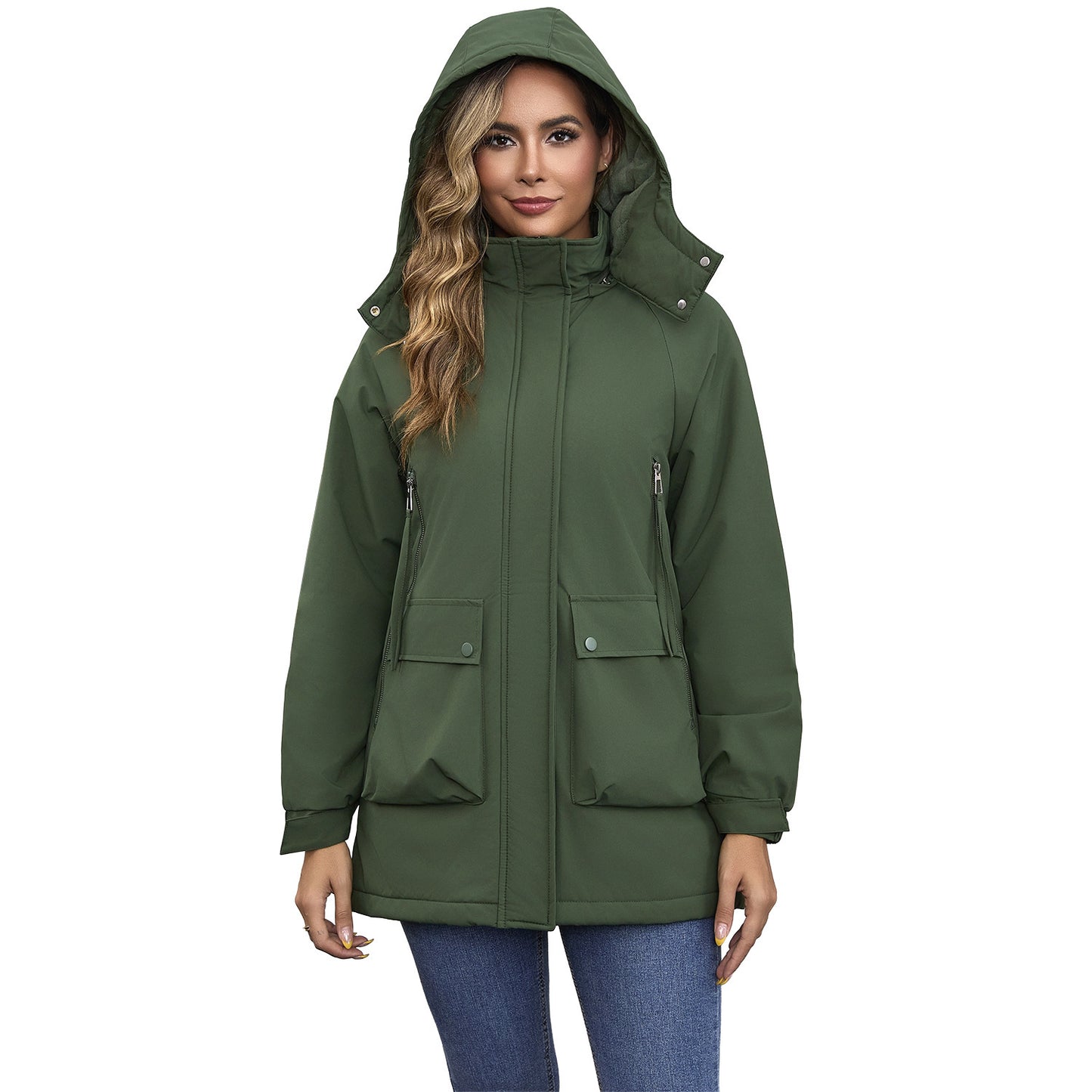 Functional jacket for women with removable hood and practical pockets Chic and Style