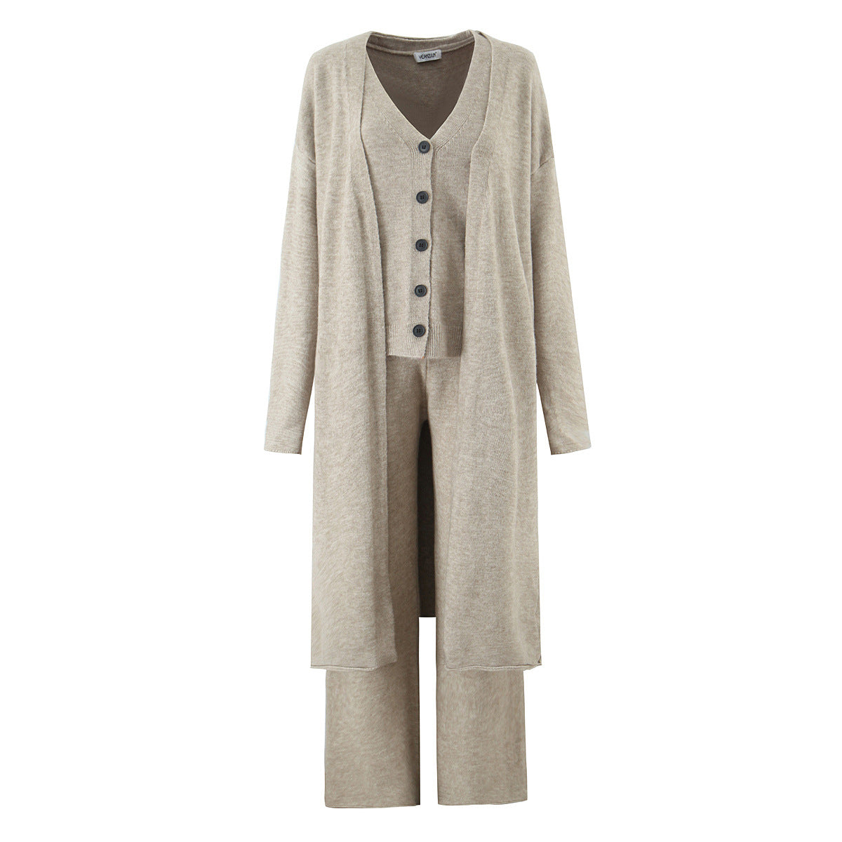 Dames ensemble en tricot élégant avec cardigan long, patte de boutonnage et pantalons larges Chic und Stil