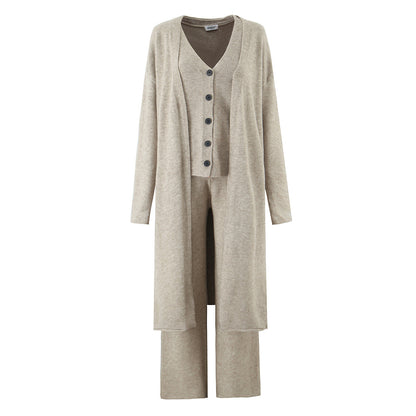 Dames ensemble en tricot élégant avec cardigan long, patte de boutonnage et pantalons larges Chic und Stil