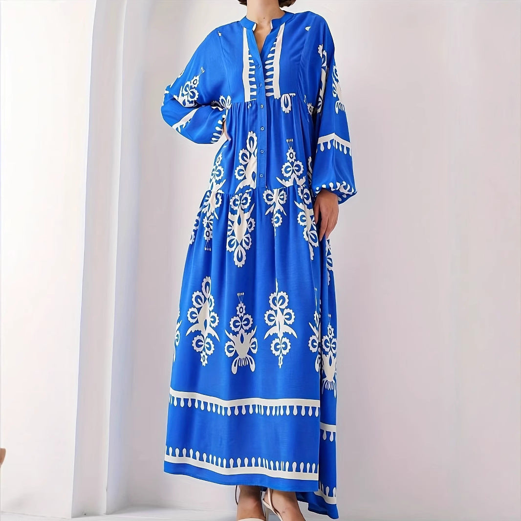 Robe longue kaftan pour femmes avec accents floraux et boutons Chic und Stil