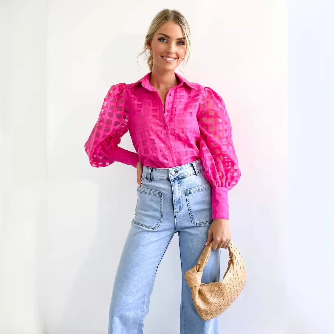 Chemisier pour femmes avec manches bouffantes et motif à carreaux Chic und Stil