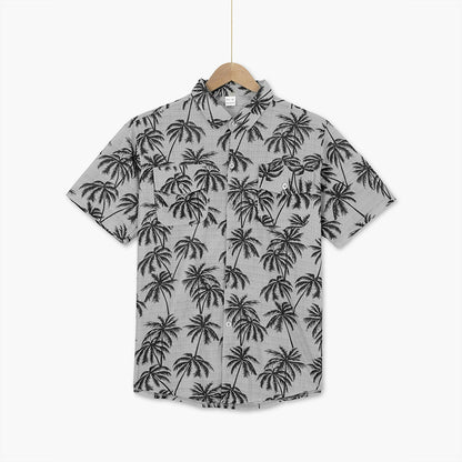 Chemise à manches courtes pour hommes avec motif palmier et poche poitrine pratique Chic und Stil