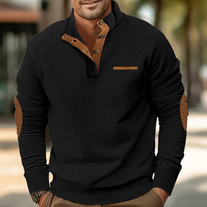 Hommes élégant pull à manches longues avec une texture structurée et patte de boutonnage Chic und Stil