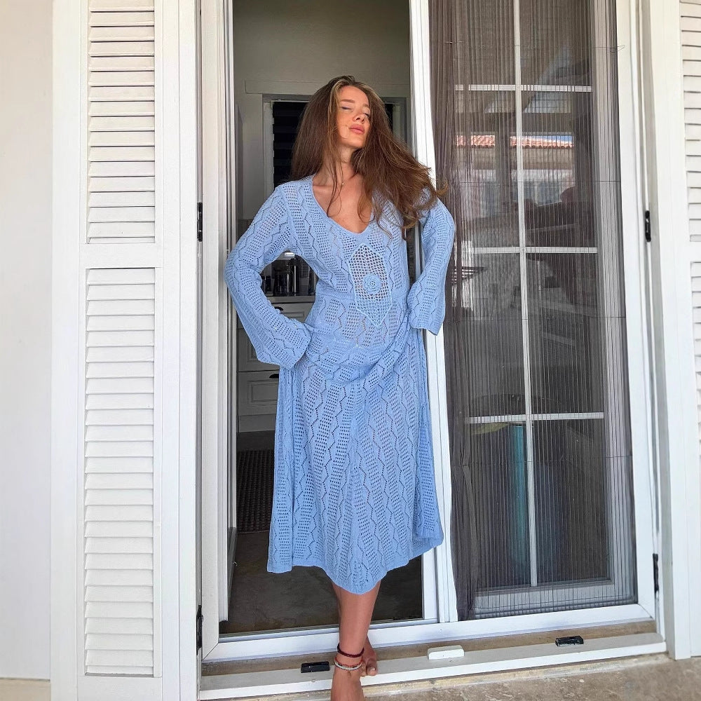 Robe maxi pour femmes avec un motif au crochet raffiné et des manches élégantes Chic und Stil