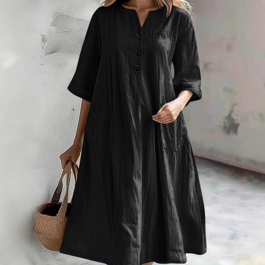 Robe en lin décontractée pour dames avec poches pratiques et détails en bouton Chic und Stil