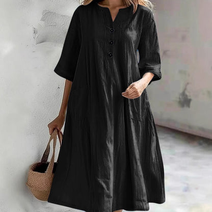 Robe en lin décontractée pour dames avec poches pratiques et détails en bouton Chic und Stil