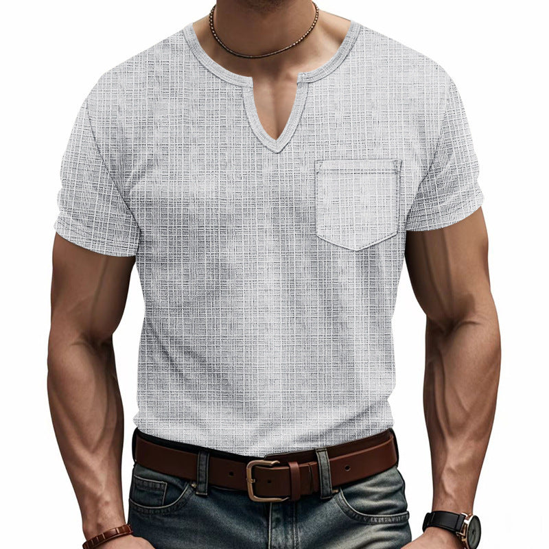 T-shirt à manches courtes pour hommes col en V avec poche poitrine Chic und Stil
