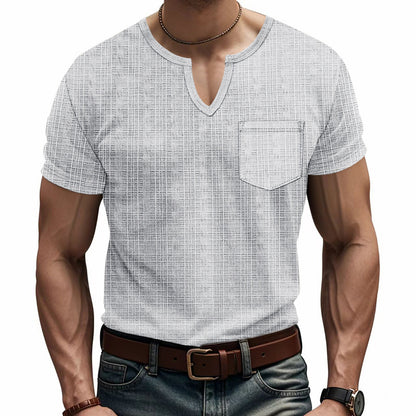 T-shirt à manches courtes pour hommes col en V avec poche poitrine Chic und Stil