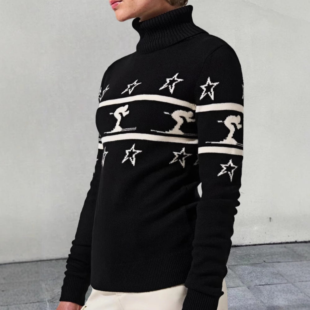 Pull-over à col roulé pour femmes avec motif de ski et étoiles Chic und Stil