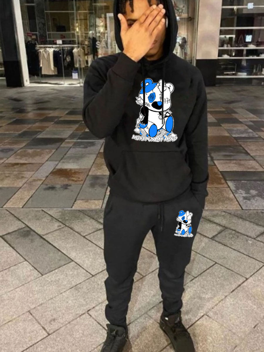 Creative bear pattern women's hoodie and jogging pants set Chic und Stil