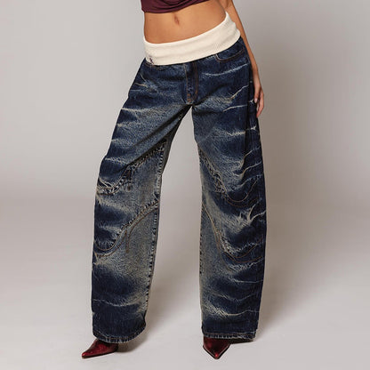 Loose denim pants for women with a unique stitching design Chic and Style