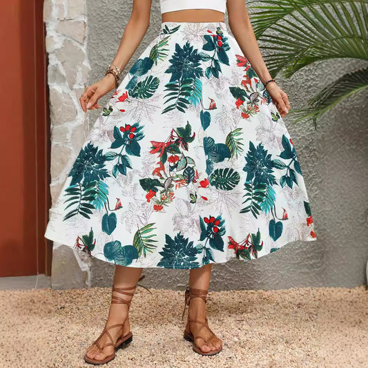 Jupe maxi pour femmes avec un mélange de motifs floraux et une taille élastique Chic und Stil