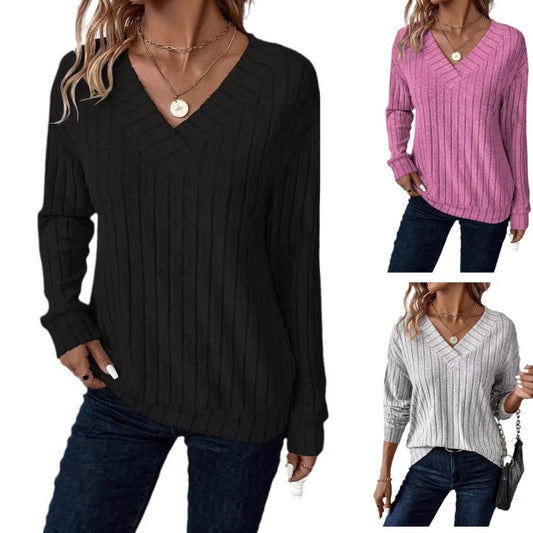 Pull femme à col V avec structure en rib Chic und Stil