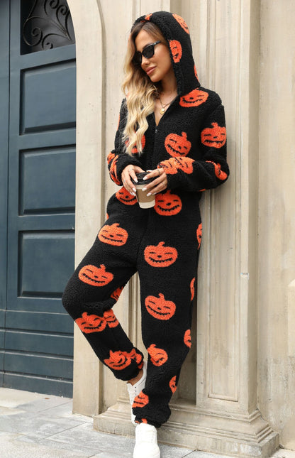 Dames Combinaison Halloween confortable avec capuche et polaire mignonne Chic und Stil