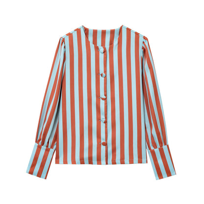 Blouse à manches longues pour femmes avec un design rayé et des manches bouffantes élégantes Chic und Stil