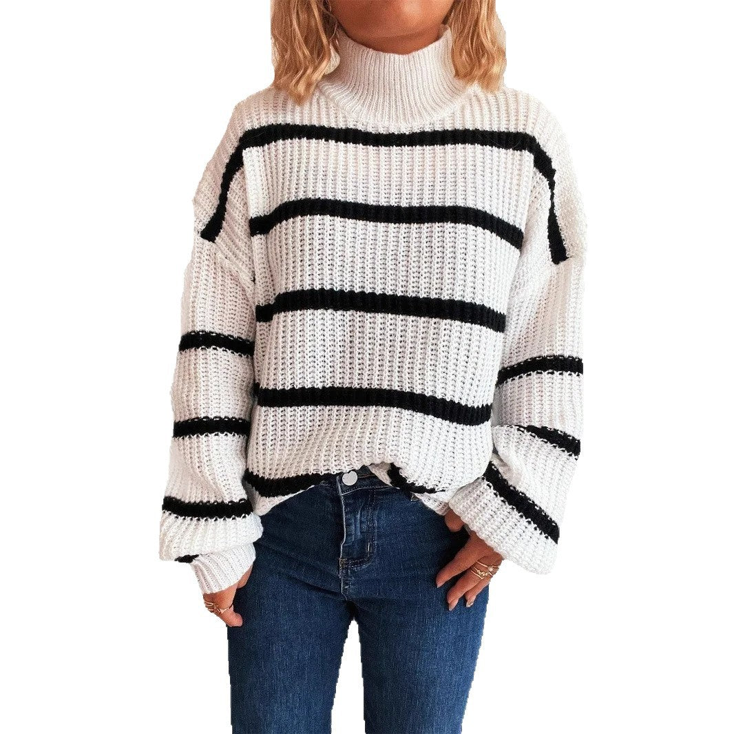 Pull en tricot pour femmes avec col montant et motif rayé tendance Chic und Stil