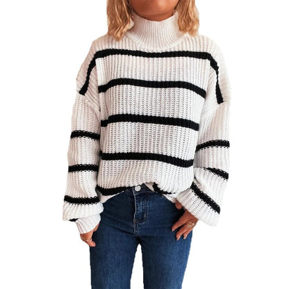 Pull en tricot pour femmes avec col montant et motif rayé tendance Chic und Stil