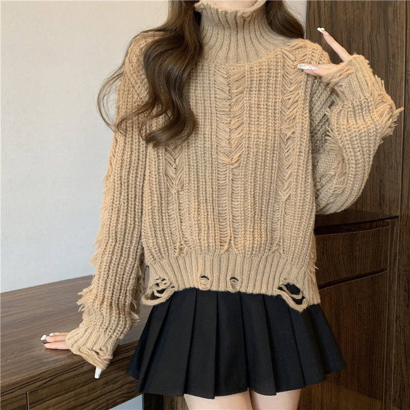 Pull féminin tendance avec motif en tricot structuré et col montant Chic und Stil