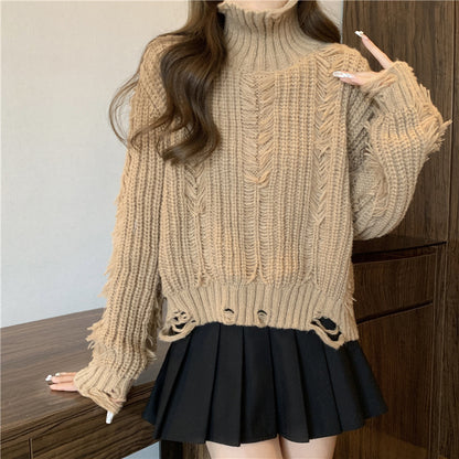 Pull féminin tendance avec motif en tricot structuré et col montant Chic und Stil