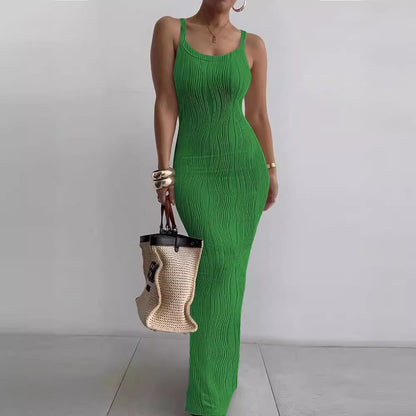 Femme Robe maxi élégante avec structure en rib et fines bretelles Chic und Stil