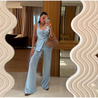 Dames Ensemble de costume de mariage élégant avec un haut ajusté et un style de pantalon large Chic und Stil