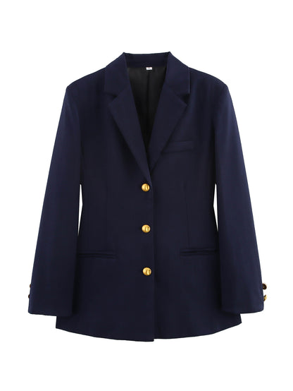 Blazer à carreaux pour femmes avec boutons dorés et poches pratiques Chic und Stil
