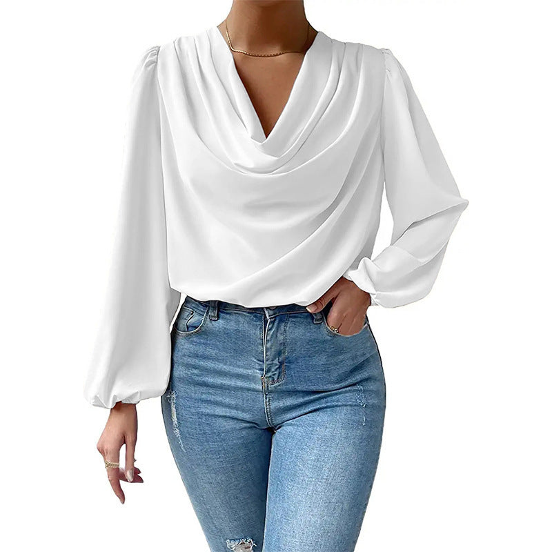 Chemisier élégant pour femmes avec décolleté en V profond et manches bouffantes décontractées Chic und Stil