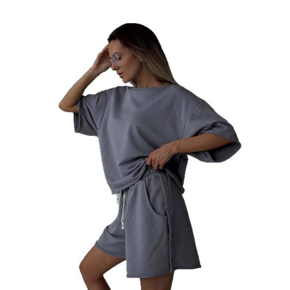 Women Comfortable Loungewear Set with Oversized Top and Loose Shorts Chic and Style