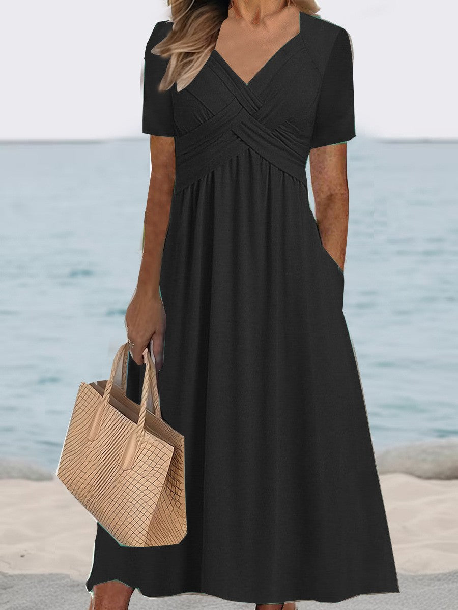 Robe maxi femme avec décolleté en V élégant et poches pratiques Chic und Stil