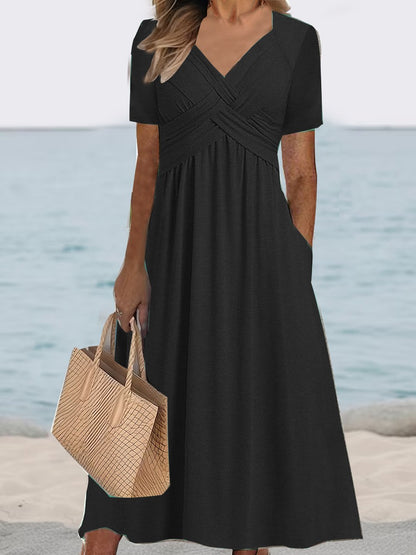 Robe maxi femme avec décolleté en V élégant et poches pratiques Chic und Stil