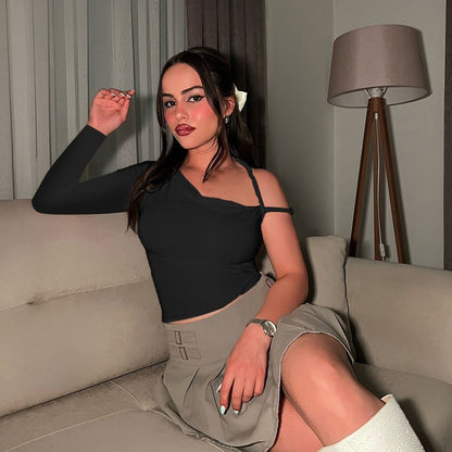 Dames haut asymétrique élégant avec bretelles spaghetti Chic und Stil