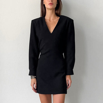 Dames Élégante Robe à Col en V avec Manches Bouffantes Chic und Stil