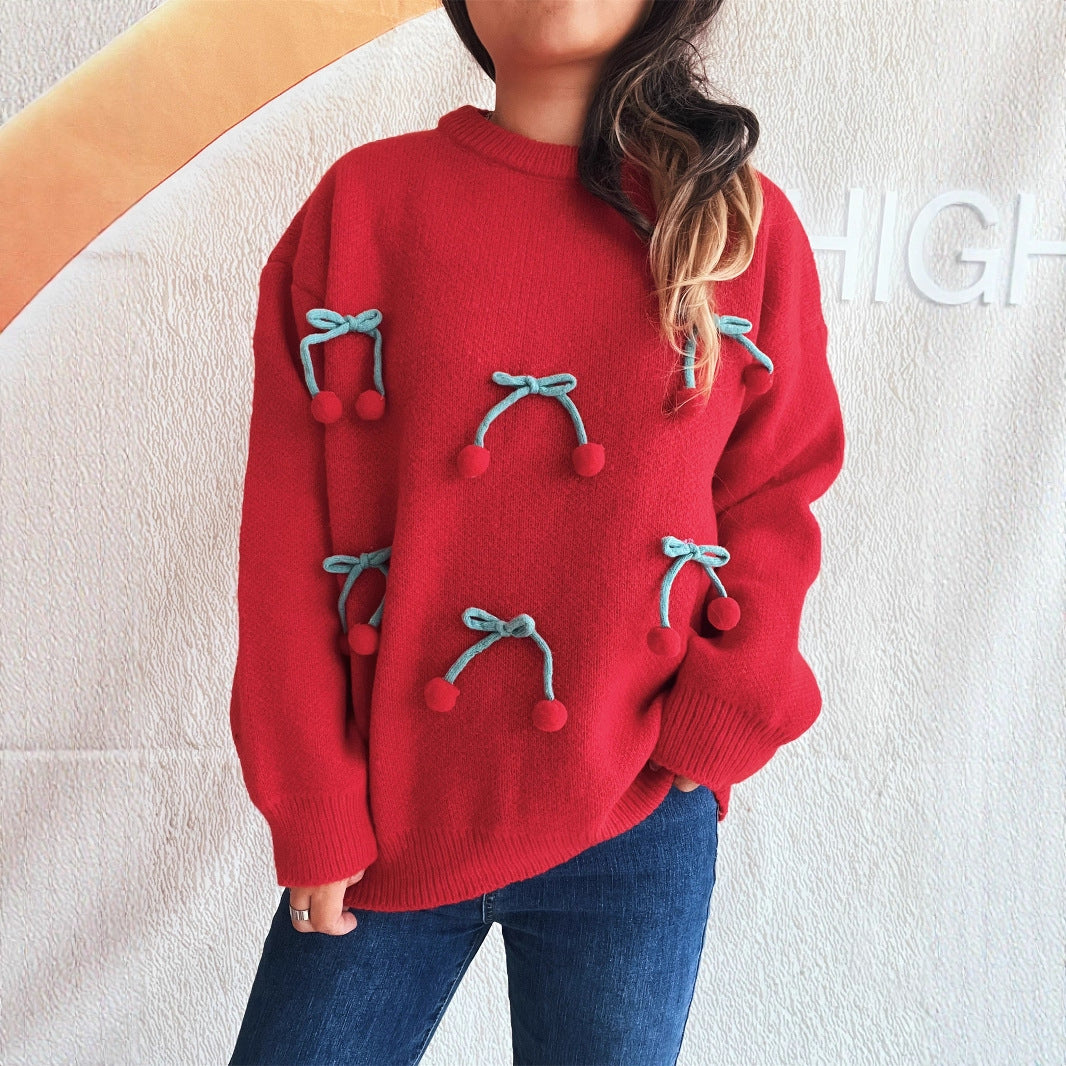 Dames Pull en peluche avec des pompons ludiques Chic und Stil