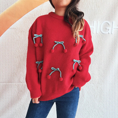 Dames Pull en peluche avec des pompons ludiques Chic und Stil