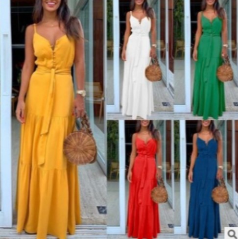 Robe maxi fluide à volants pour femmes avec bretelles réglables Chic und Stil