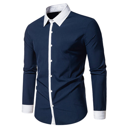Chemise à manches longues pour hommes avec col contrasté et patte de boutonnage tendance Chic und Stil