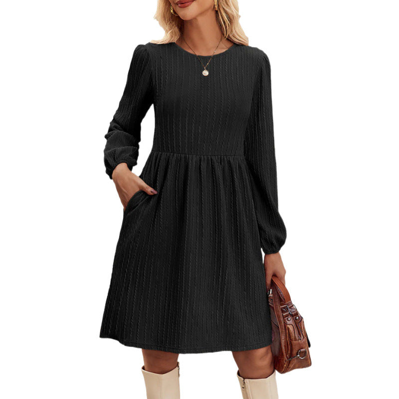 Robe plissée décontractée à manches longues pour femmes Chic und Stil