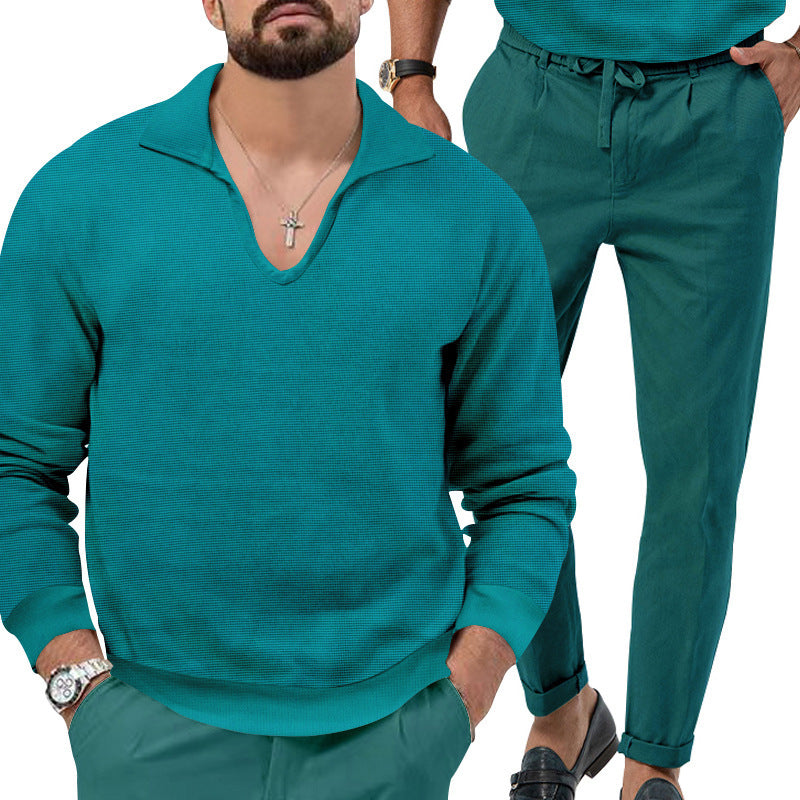 Comfortable pullover for men with V-neck and elegant pants combination Chic and Style