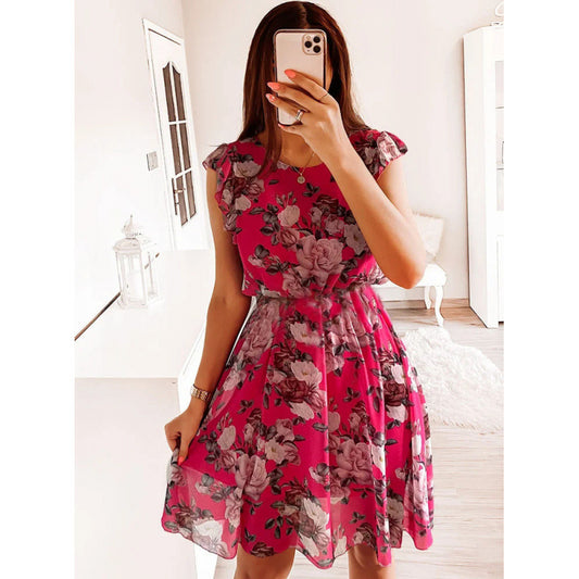 Robe midi à volants floraux pour femmes Chic und Stil