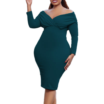 Robe off-shoulder pour femmes avec coupe ajustée et manches longues Chic und Stil