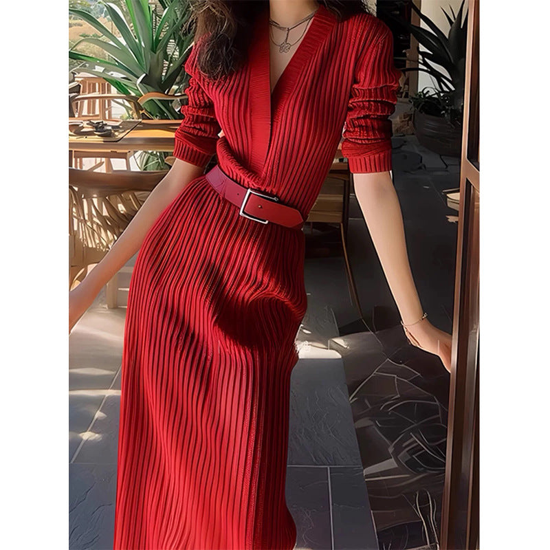 Robe maxi en maille côtelée pour femme avec ceinture à nouer Chic und Stil