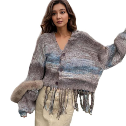 Dames Fransen Cardigan avec décolleté en V Chic und Stil