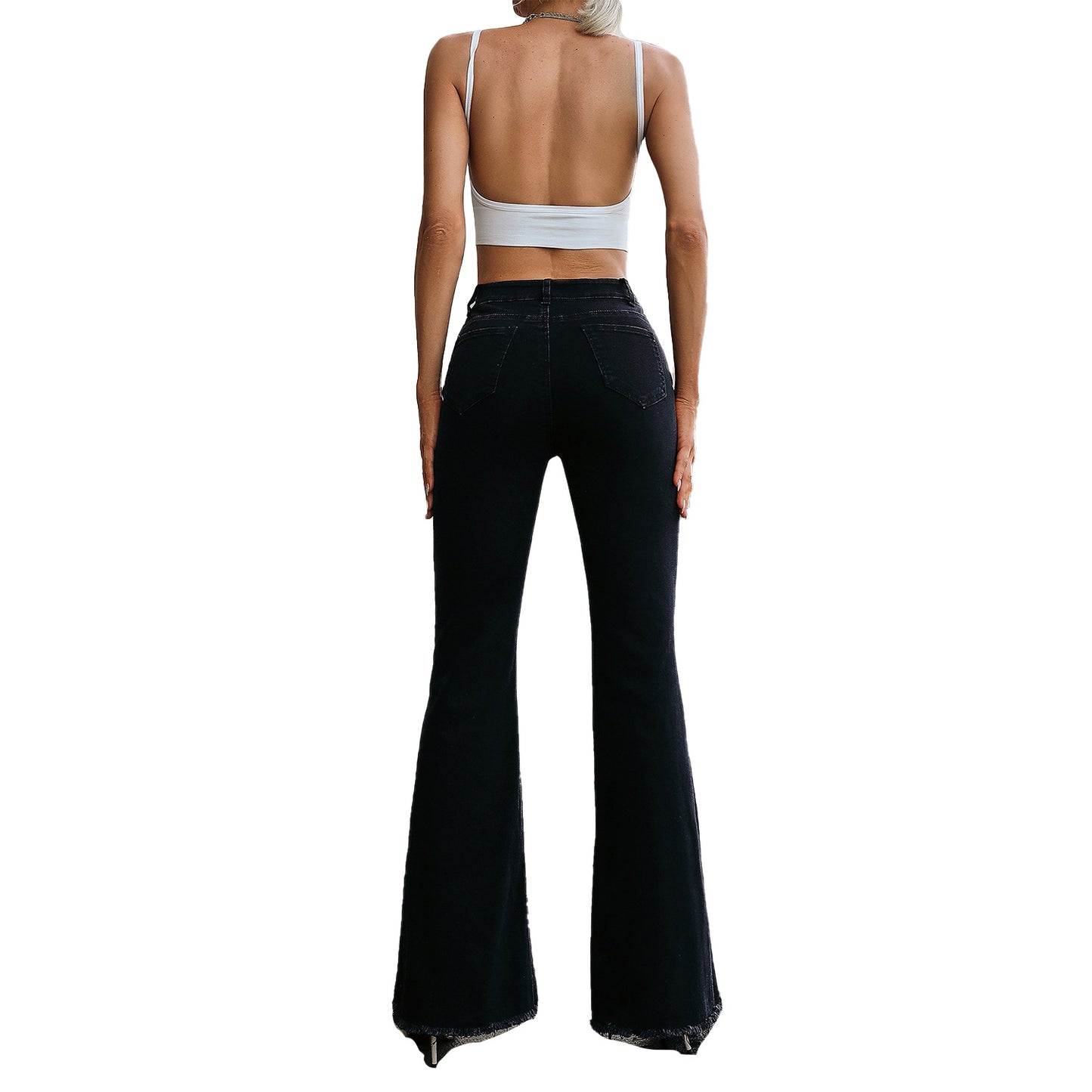 Jean évasé pour femmes avec taille haute et ourlet effiloché Chic und Stil