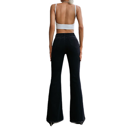 Jean évasé pour femmes avec taille haute et ourlet effiloché Chic und Stil