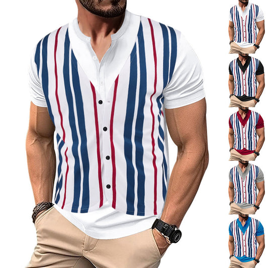 Chemise short pour homme avec un col en V innovant et une patte de boutonnage Chic und Stil