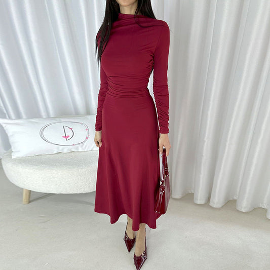 Robe maxi élégante à manches longues pour femmes avec haut froncé Chic und Stil